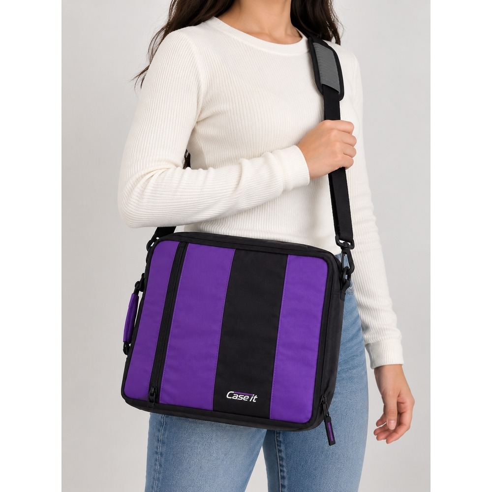 Case-it Classic 2" Zipper Binder Deep Purple Black Shoulder Strap D-251 School